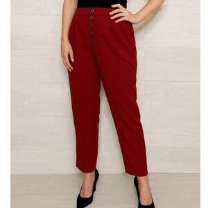 Anthropologie Women's Sasha Button Fly Red Ankle Length Tapered Pants size 14